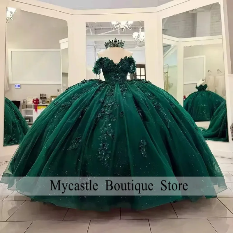 

Зеленое бальное платье принцессы для выпускного бала (Quinceanera), кружевное винтажное платье на 15-летие (XV), для дня рождения, на заказ