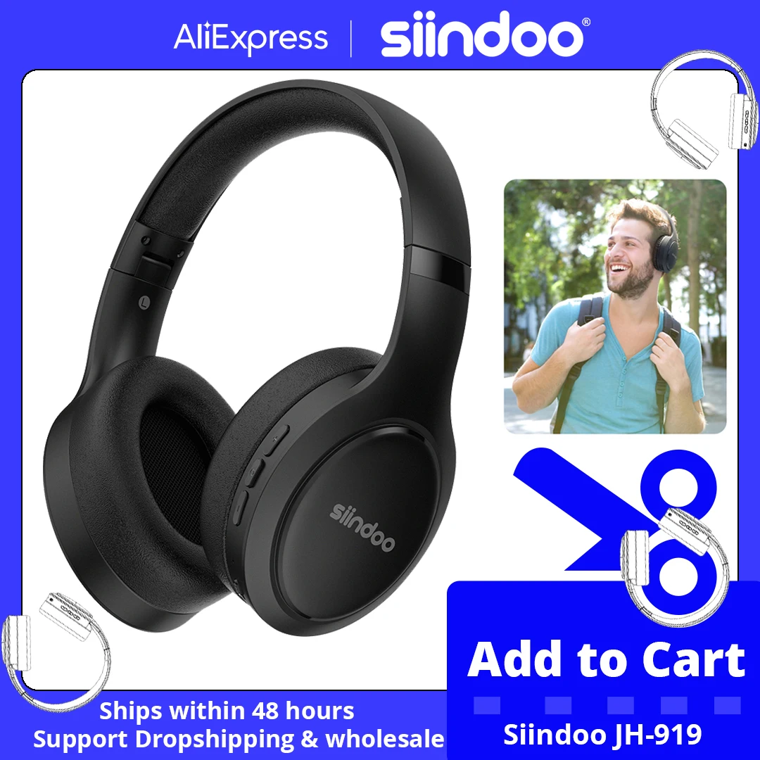 Siindoo JH-919 Беспроводные Bluetooth-наушники Складные стереонаушники Super Bass Шумоподавляющий микрофон для Iphone Ноутбук PC