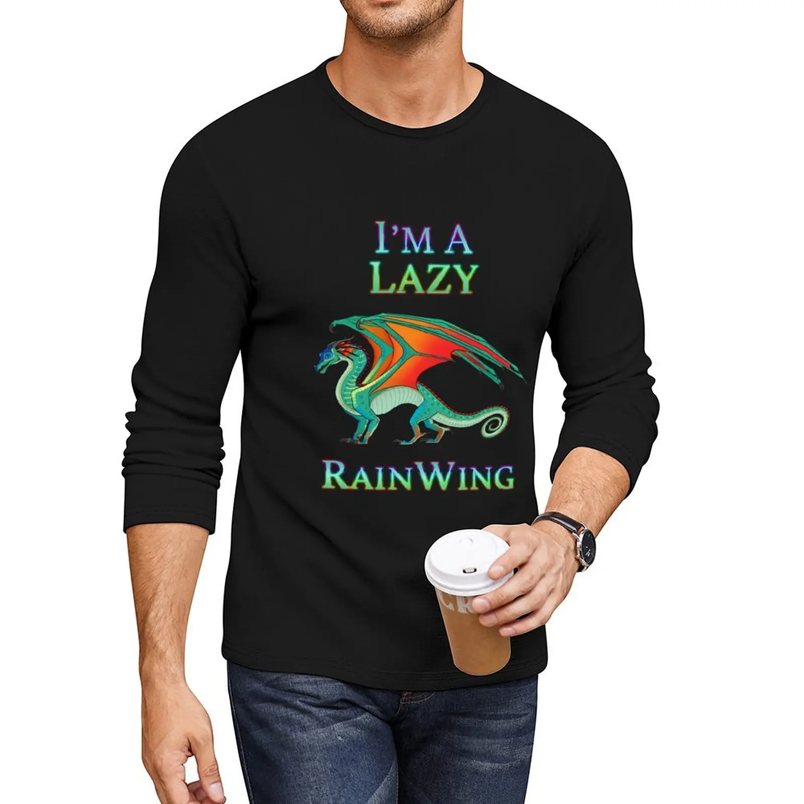 

I'm a Lazy RainWing Long T-Shirt korean fashion vintage clothes Blouse Men's clothing