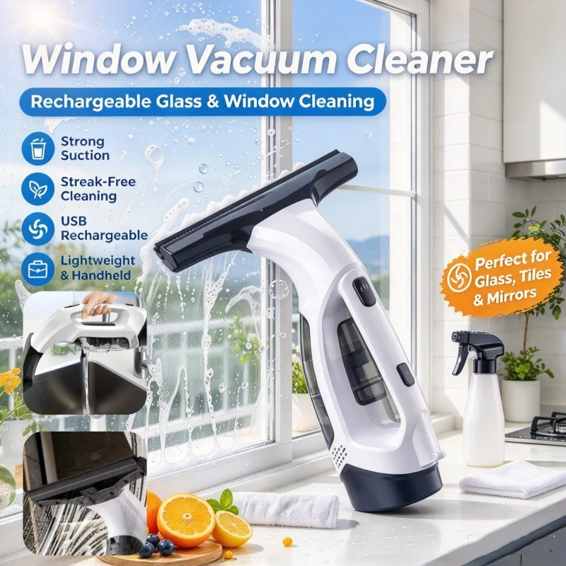 Rechargeable Wireless Glass Cleaning And Window-Cleaning Device, Portable Vacuum Cleaner 3-In-1 Tool For Cleaning And Wiping