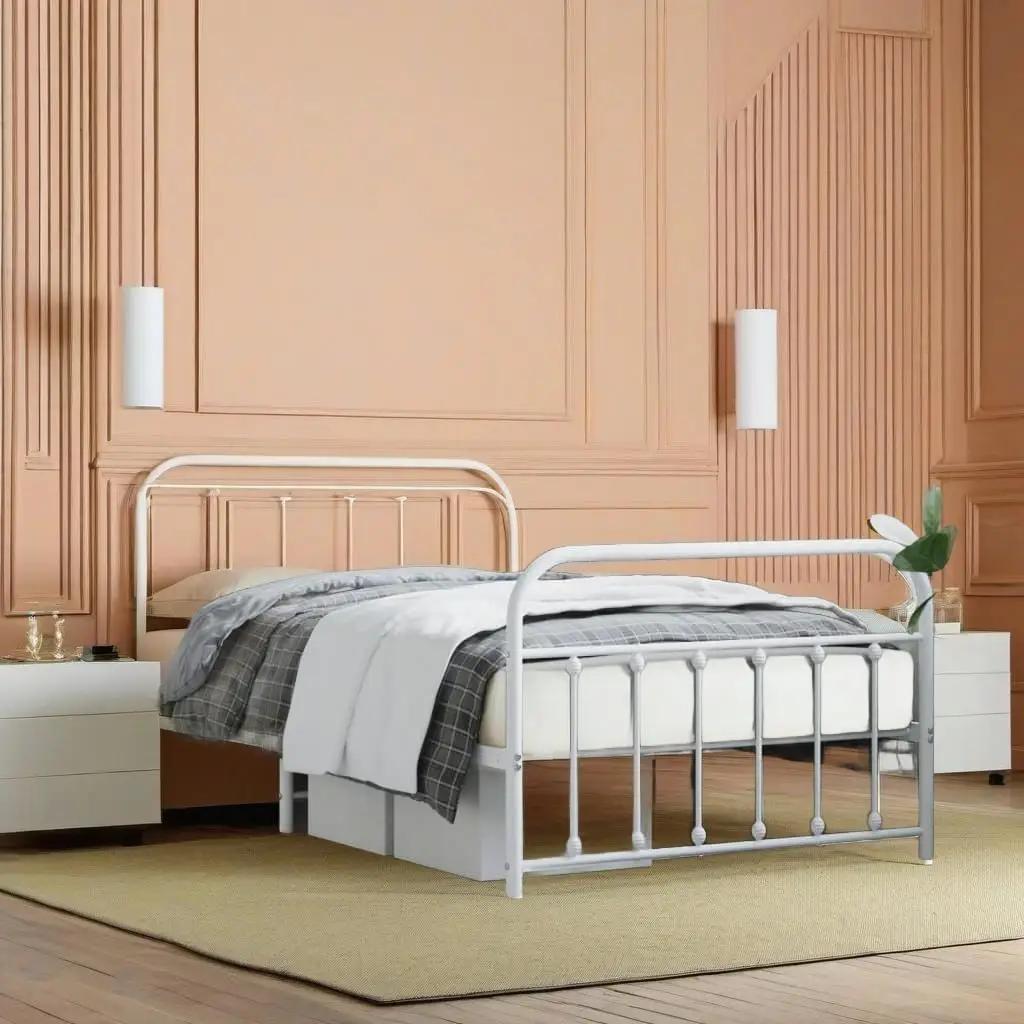 

White Metal Bed Frame with Footboard - Twin Size 39.4x78.7, No Mattress Included