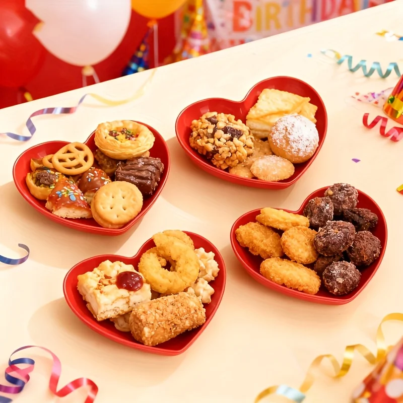 7 Uds., plato de amor romántico rojo de fiesta, plato de pastel de postre de fruta con patatas fritas, plato de aperitivo de Pasta italiana, San Valentín