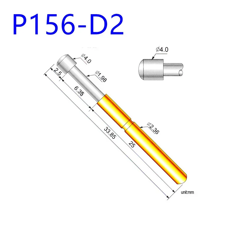 

100 шт. P156-D2 большой с круглым носком весна Тесты зонд капиллярная трубка внешний Диаметр 2,36 мм Длина 34 мм пружинный контакт Пружинные контакты SMT/SMD