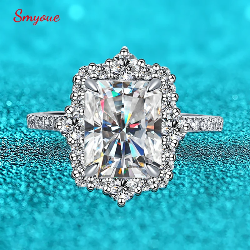 Smyoue 5cttw Radiant Cut All Moissanite Engagement Ring for Women Simulated Diamond Top Quality 100% 925 Sterling Silver Jewelry