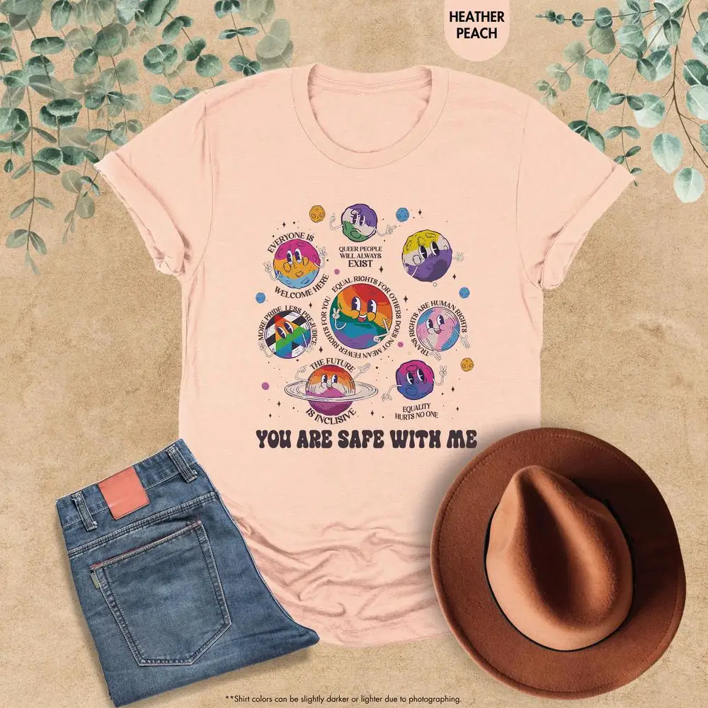 

Рубашка You Are Safe With Me, рубашка LGBT Friendly, рубашка Rainbow Planet, гордость равенства, подарок ЛГБТК, футболка Gay Pride
