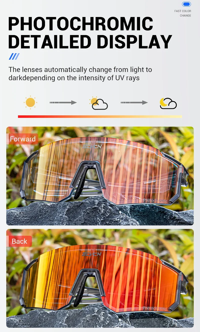 SCVCN Neue Photochrome Radfahren Sonnenbrille Männer Frauen Gläser Fahrrad Sport Lauf Brille MTB UV400 Straße Laufen Wandern Brille – Detail 2
