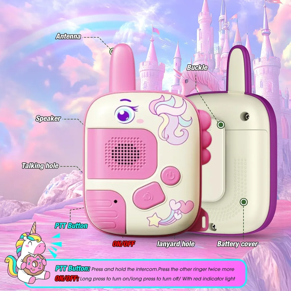 Walkie talkies brinquedos para crianças, pager de transmissão sem fio para crianças, brinquedos de desenhos animados de conversa ao ar livre, presentes de natal para meninas