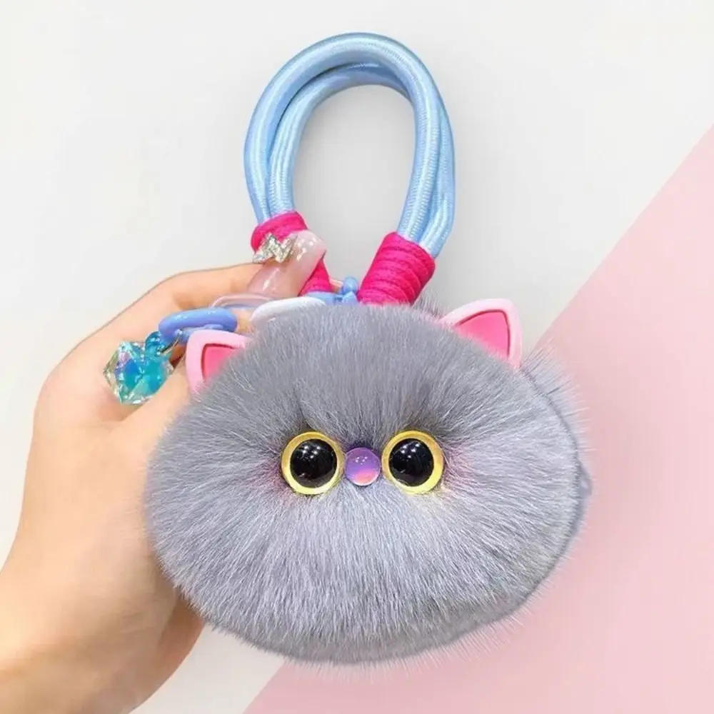 Sweet Soft Faux Fur Cat Keychain Wrist Lanyard Hand Strap Kitty Bag Pendant Cartoon Cat Key Ring Backpack Charm