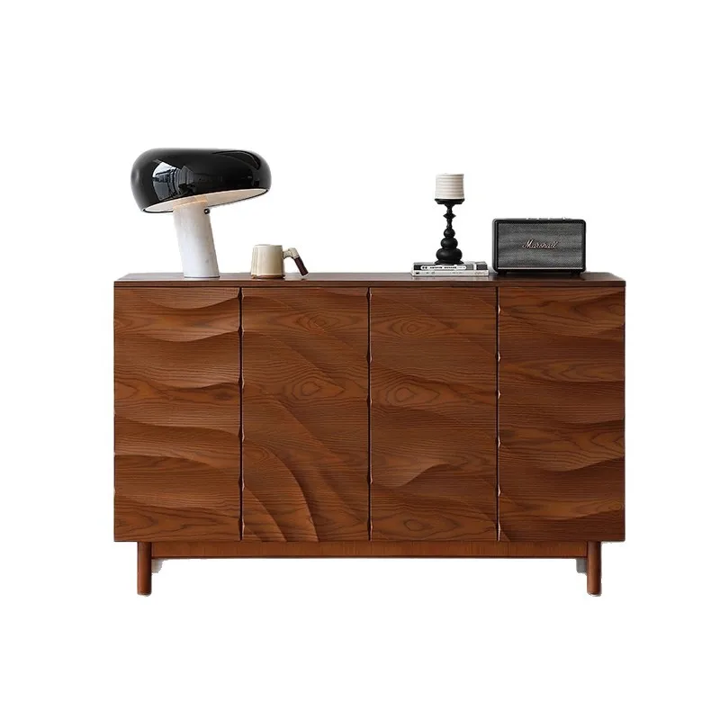 

French complex ancient style solid wood wave dining side cabinet TV cabinet storage locker integrated living room bedroom