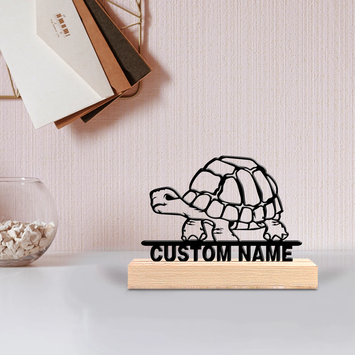 A luxurious black custom-made item Sea turtle Metal Sculpture Solid Wood Base Home Decor Symbolic desktop decoration, gift, mal - view 3