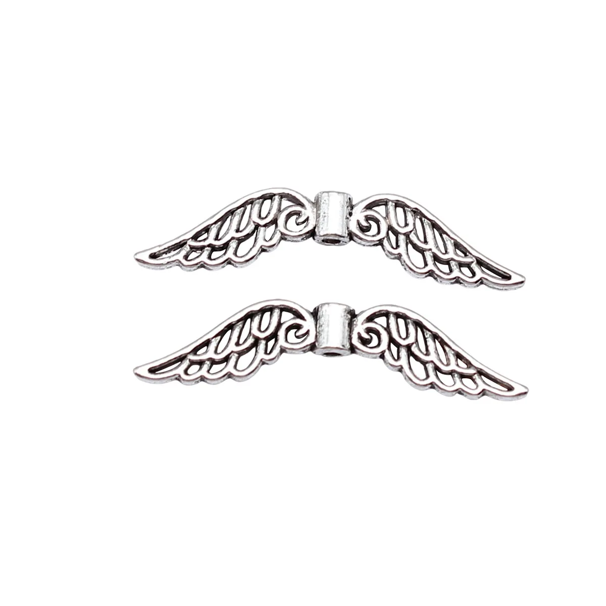 WYSIWYG 20pcs 32x8mm Antique Silver Color Angel Wings Small Hole Beads Handmade Jewelry Findings For DIY Jewelry Making