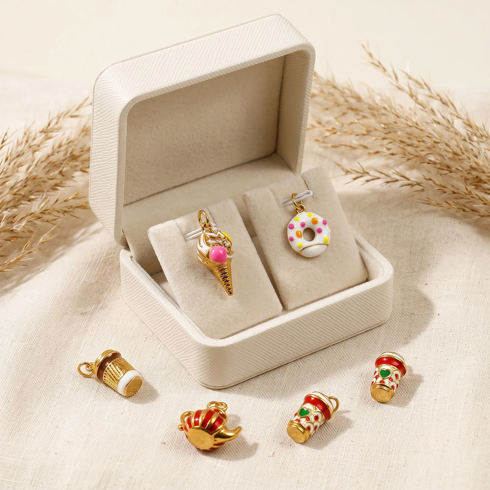 2pcs 3D Enamel Charms Donut Ice Cream Coffee Cup Stainless Steel 18K Gold Plated Pendants DIY Jewelry Making Necklace Wholesale