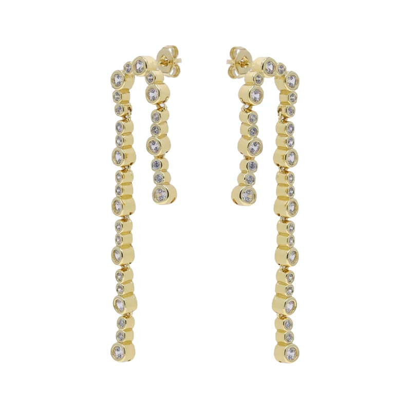 Wholesale Micro Paved Bling Round Bezel Cz Drop Charm Earring Tassel Cz Charming Dangling Fashion Women Jewelry
