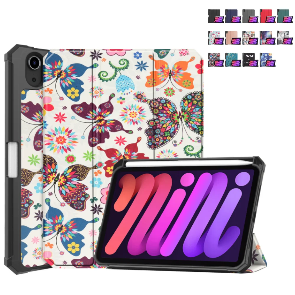 For iPad Mini 7 6 Case 8.3 Tri-fold  Flip Stand Magnetic Smart TPU Cover for Funda iPad Mini 2024 Mini7 Mini6 Case with Pen Slot