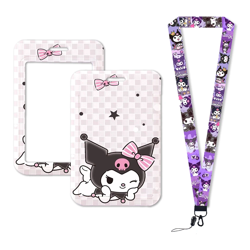 W Kawaii Cartoon ID Card Sanrio Hello Kitty Kuromi Melody Card Set Protection Case Work Bus Card Holder Plastic Keychain Gifts