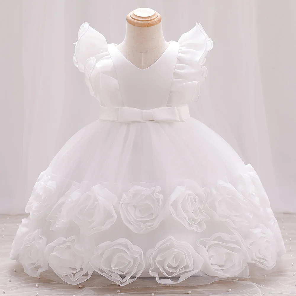 HETISO Girls Elegant Dresses Flower Kids Wedding Puffy Gown Ruffle Sleeve Birthday Party Prom 2 4 6 8 Years