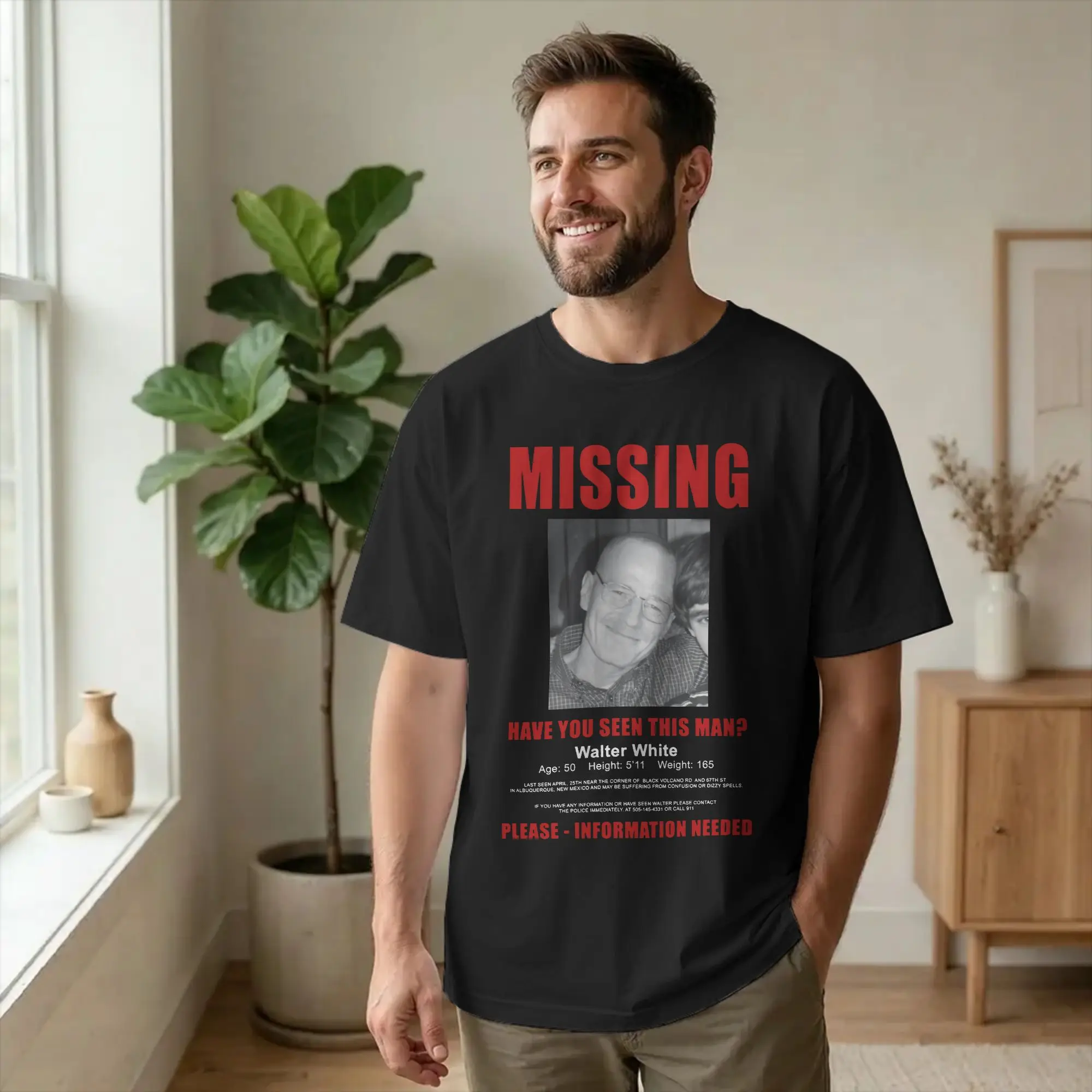 Men's Heisenberg Breaking Bad Missing Sign T Shirt Funny Poster Cotton merch Leisure Short Sleeve Crewneck Tee Gift Idea T-Shirt