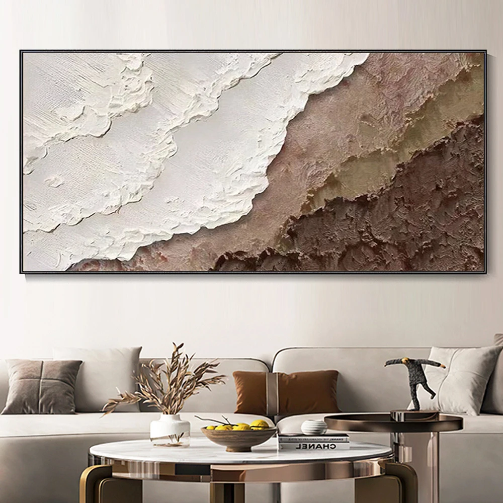 Earth Tone Waves Art Minimalist Ocean Painting on Canvas Texture Wall Art Living Room Painting Fashion Room Decorative Painting