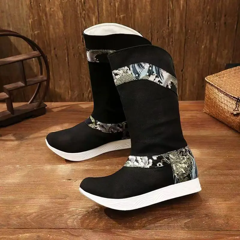 

Canvas Black Thick Sole Hanfu Boots Unisex Warrior Swordsman Cosplay Accessories Ancient Chinese Wuxia Style Photography Rubber