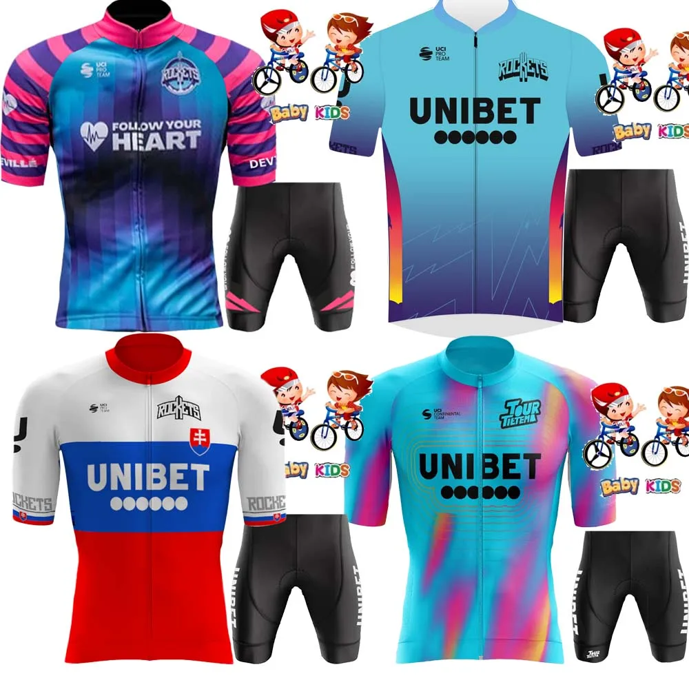 

2026 kids Unibet Tietema Rockets Cycling Jersey Set Summer Boys Girls Cycling Clothing Road Bike Shirts Suit Bicycle Pants MTB