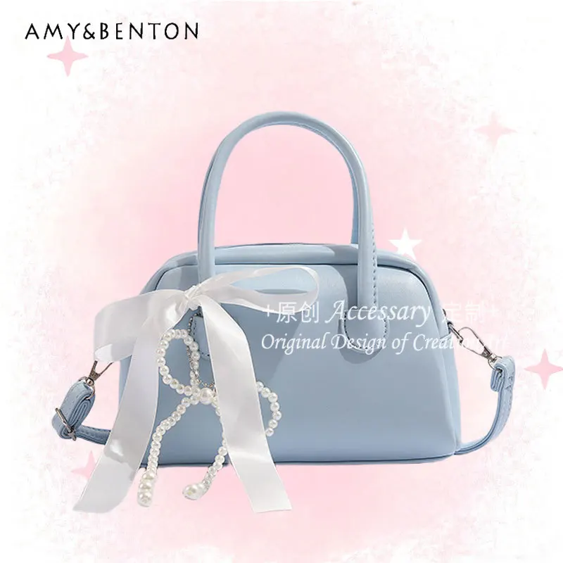 

Subculture Sweet Cool Style Girly Heart Pearl Ribbon Bow Tie Handbag Japanese Fashion Cute Shoulder Bag Crossbody Bag for Women