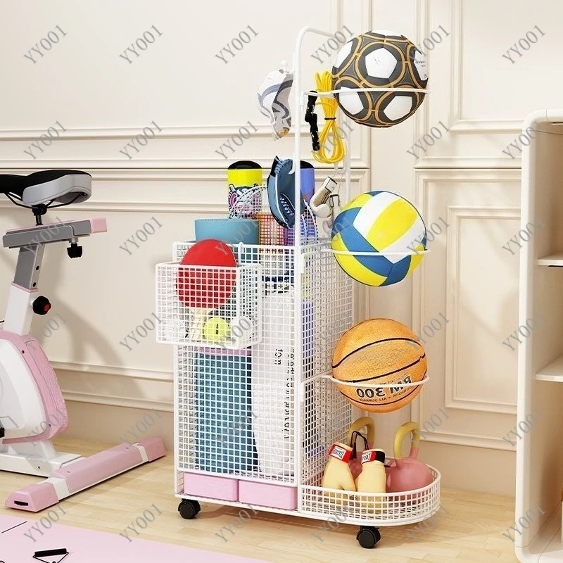 Yoga mat storage basket Home sports fitness equipment storage Movable badminton racket Dumbbell basketball rack