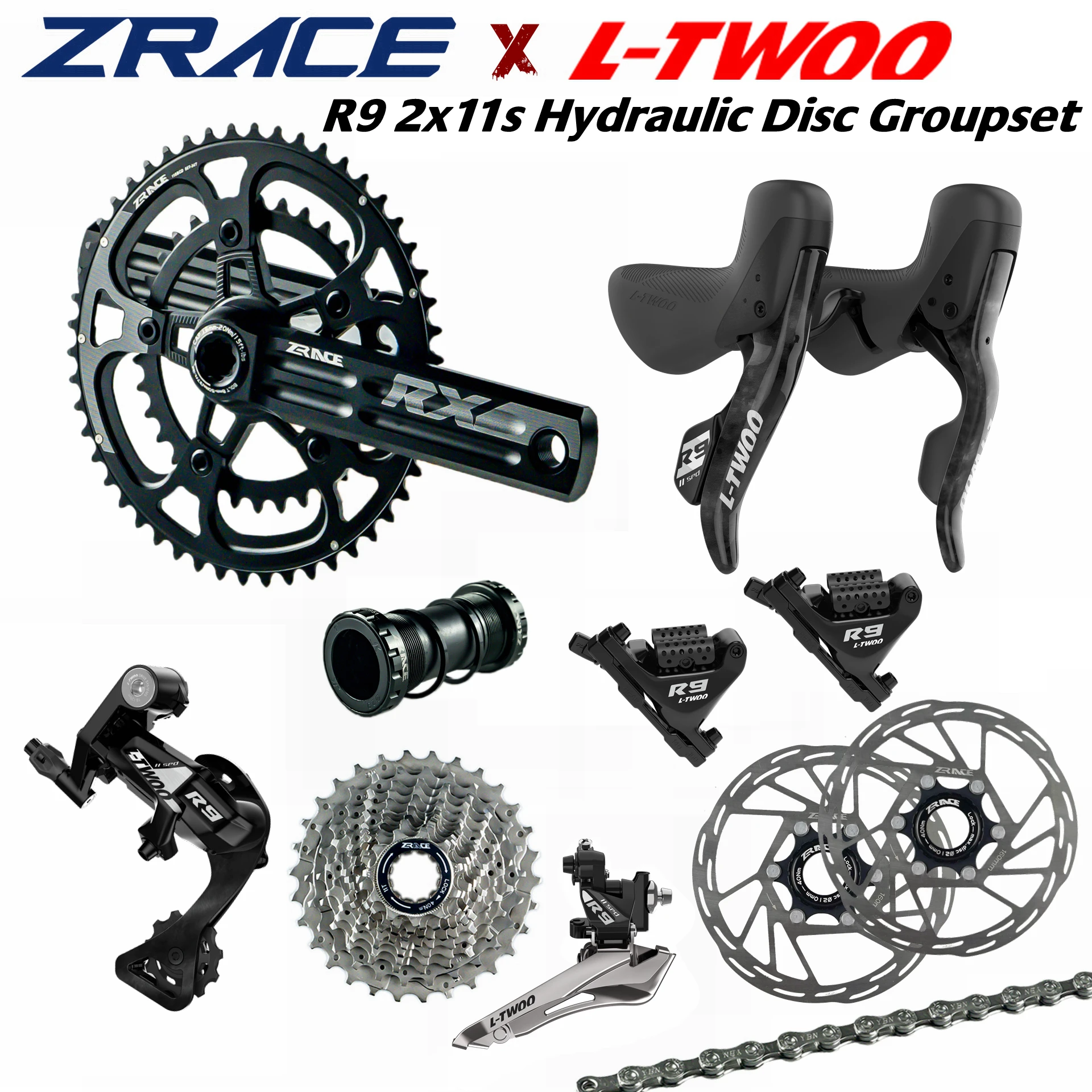 LTWOO R9 Hydraulic Disc + ZRACE Crank Cassette Chain, 2x11 Speed, 22s Road Groupset, for Road bike Bicycle / R7020 R8020