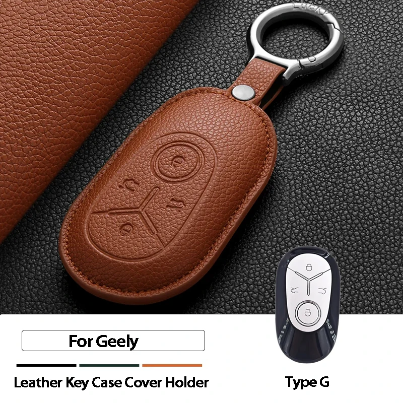 

Leather Car Key Case Cover Holder For Geely GEOME Galaxy Light Star Wishes 2025 Exploration Youth Version Keychain Accessories