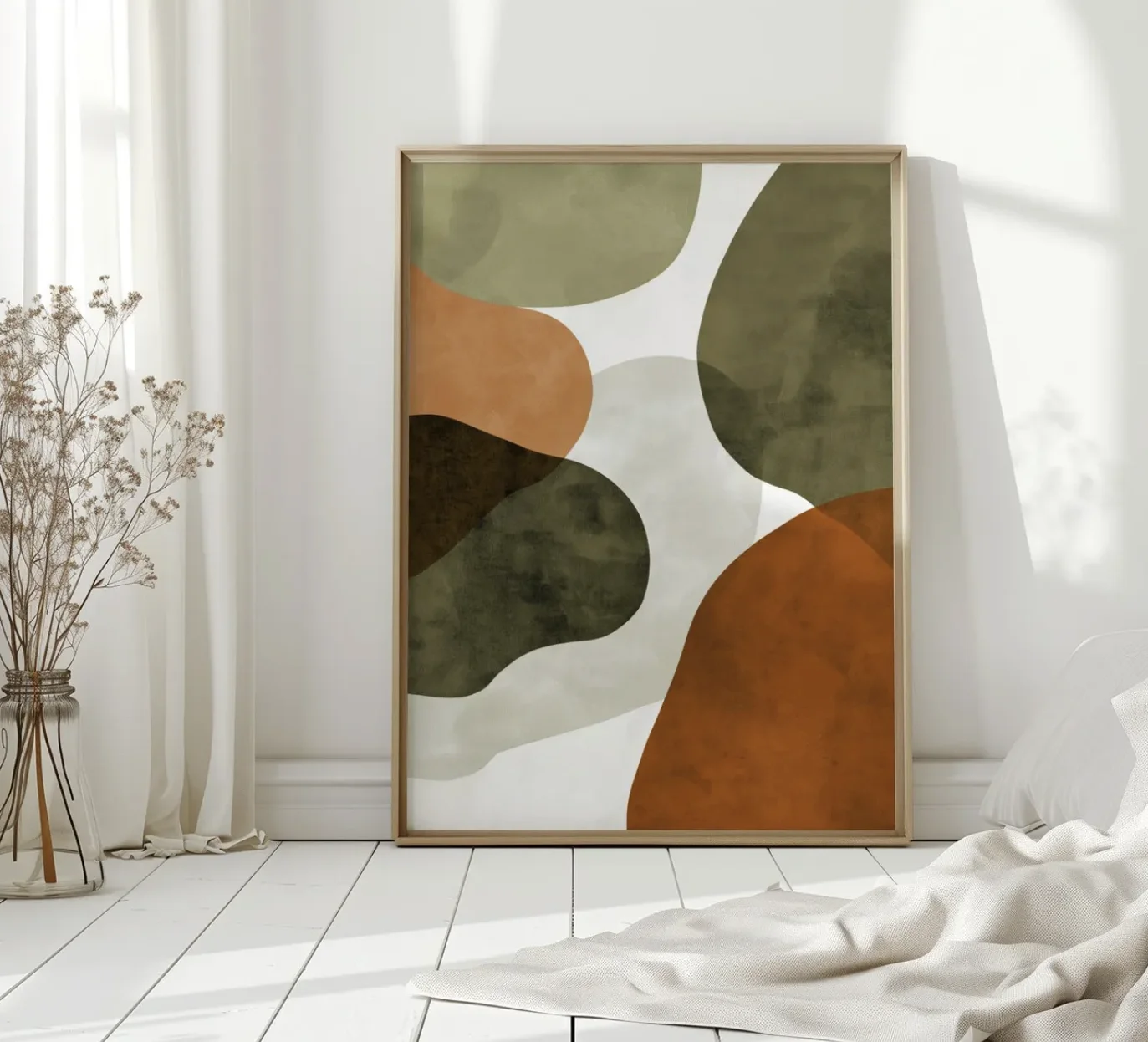 Abstract Earth Tone Shapes Wall Art Canvas Prints, Boho Posters, Modern Organic Decor for Living Room Bedroom Office Decor