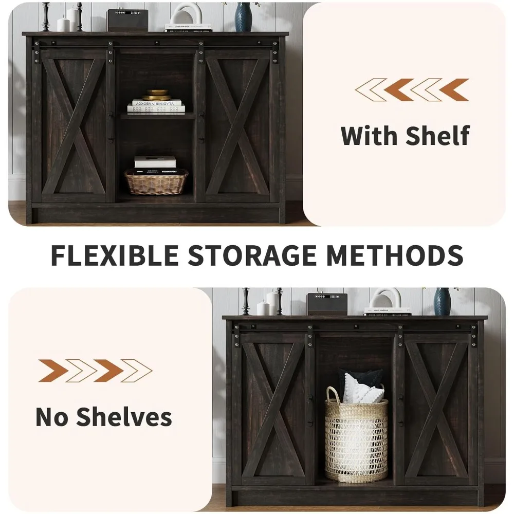Szafka barowa na kawę z przesuwanymi drzwiami stodołowymi, bufet/szafka boczna 42 cale z miejscem do przechowywania, szafka barowa w stylu farmhouse.
