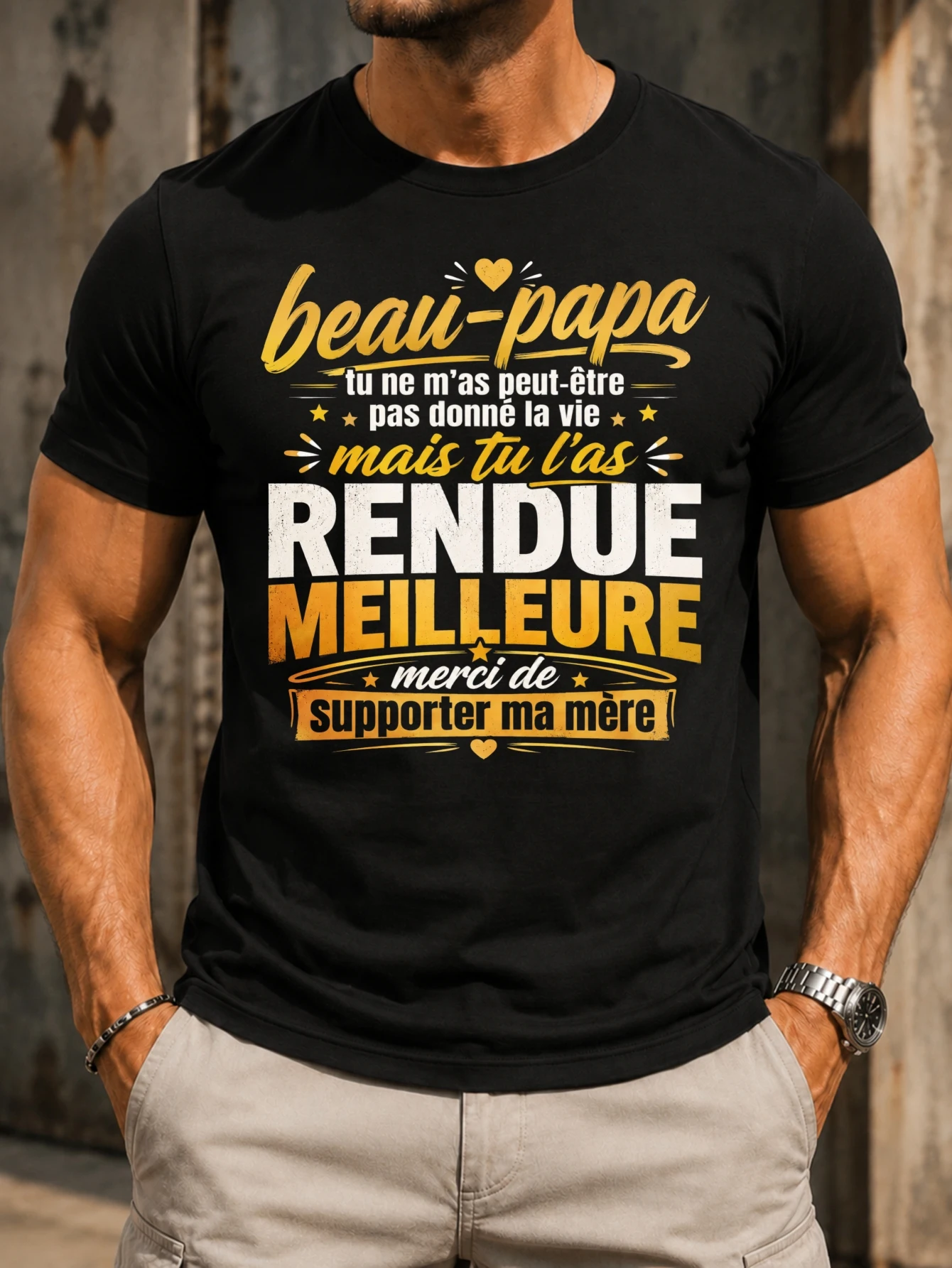 BeauPapa Merci De Supporter Ma Mere bold  yellow block lettering funny mother support line and  Unisex All T-Shirt