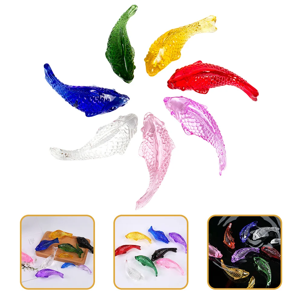 

Alipis Glass Fish Statue Mini Aquarium Decor Crystal Figure Set Home Tank Accessories