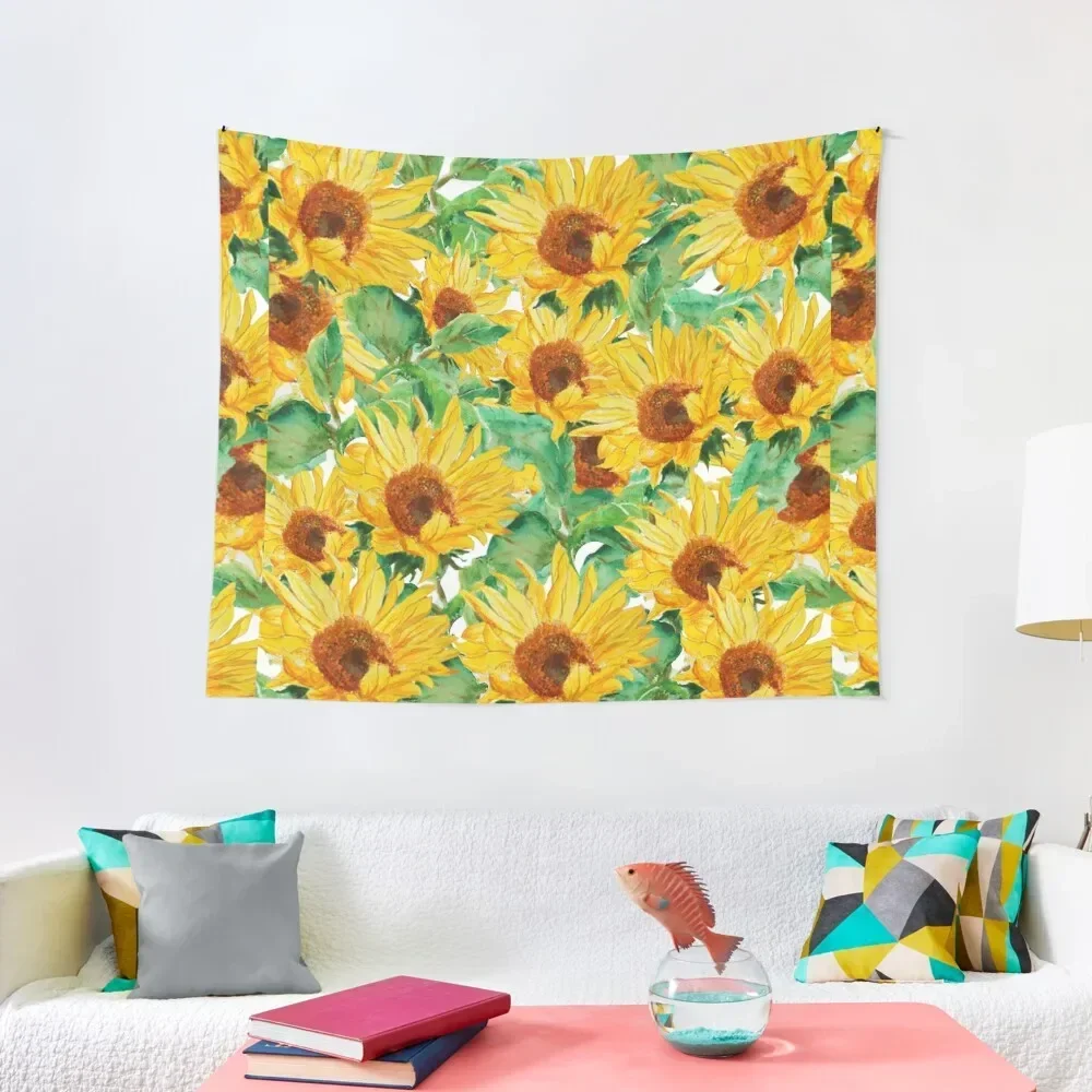 

bright yellow sunflower watercolorpattern Tapestry Decor For Bedroom Korean Room Decor Tapestry