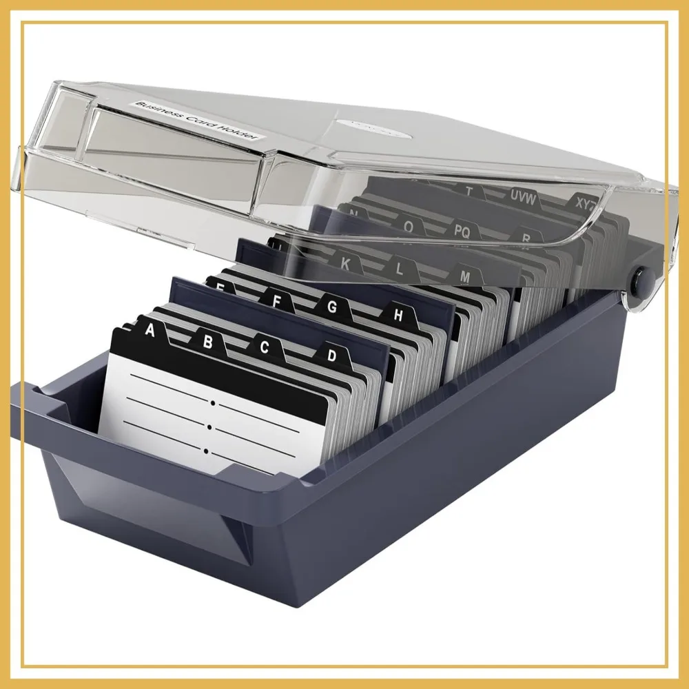 

Large Plastic Business Card Holder Box, Holds 500 Cards with A-Z Index Tabs, Gray for Office & Home