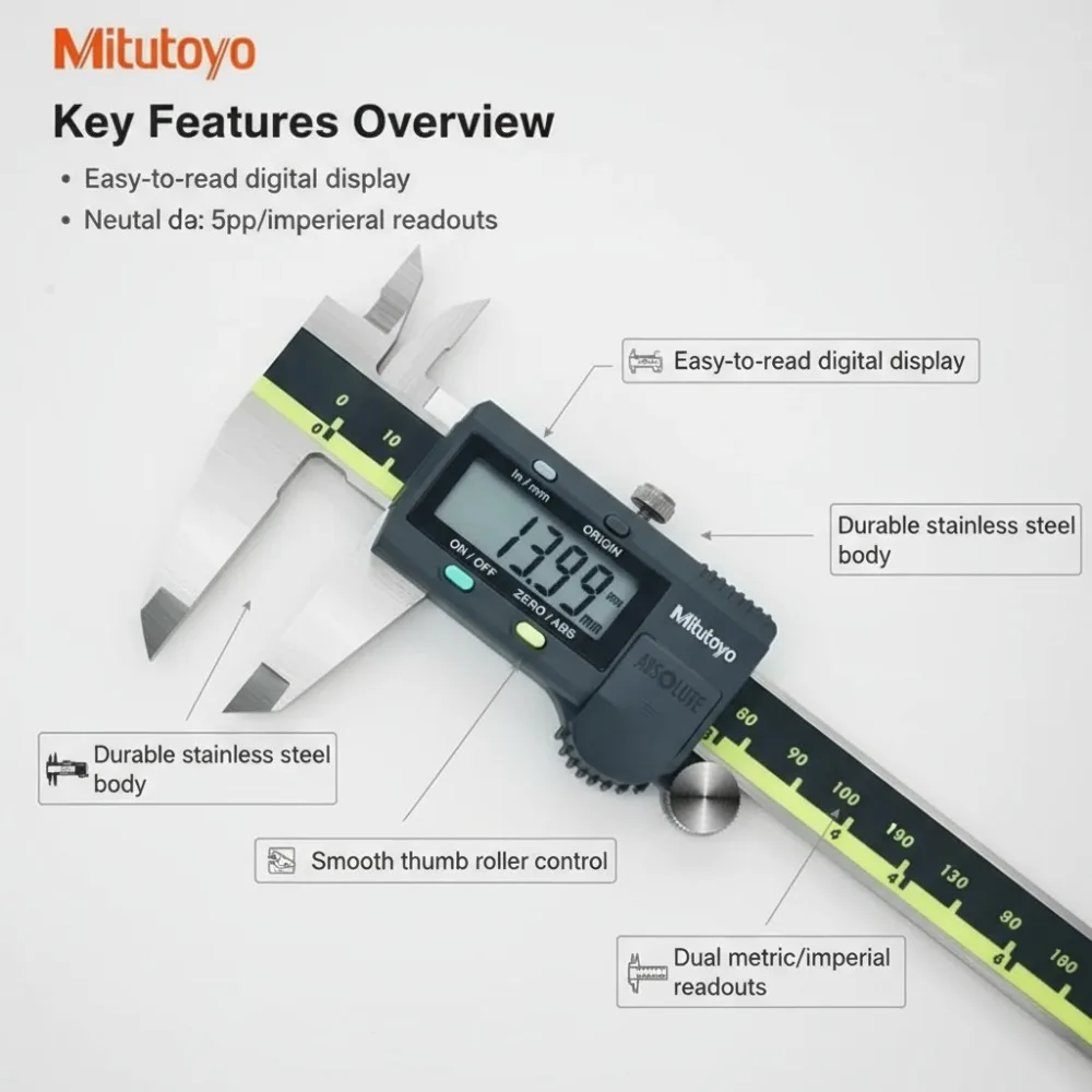 

Mitutoyo Digital Caliper 500-197-30 0-200MM Precision Measuring Tool Specialized for Metalworking Precision 0.01mm