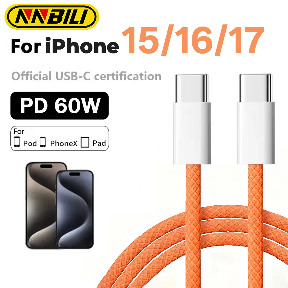 NNBILI PD60W Fast Charger 6A USB C to Type C Cable For iPhone 15 16 17 Pro MAX Quick Charging For Samsung S26 Ultra Xiaomi Cable