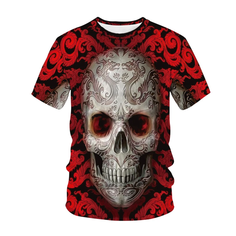 Summer Men\'s Fashion Skull T-Shirt 3d Printed O Collar Short Sleeve Street Trend Retro Fun Personality Large Size Casual Top