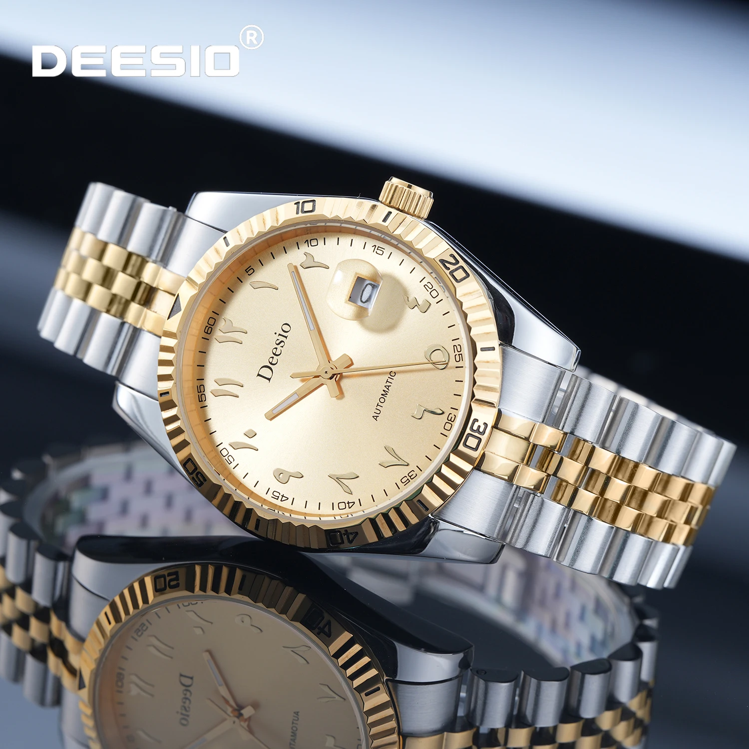 Deesio Men's Automatic Mechanical Watch 316L Stainless Steel Case Bracelet Daily Waterproof Date Business Luxury Wristwatch Gift
