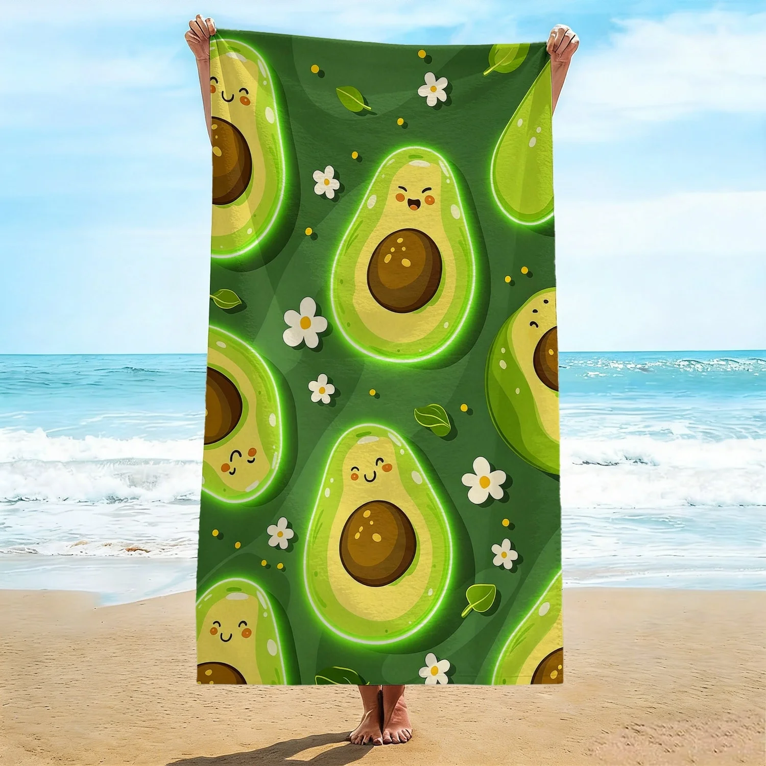 

Oversized Avocado Beach Towel, Soft Microfiber Quick Dry Cartoon Avocado Print Bath Towel, Large Pool & Travel Beach Blanket