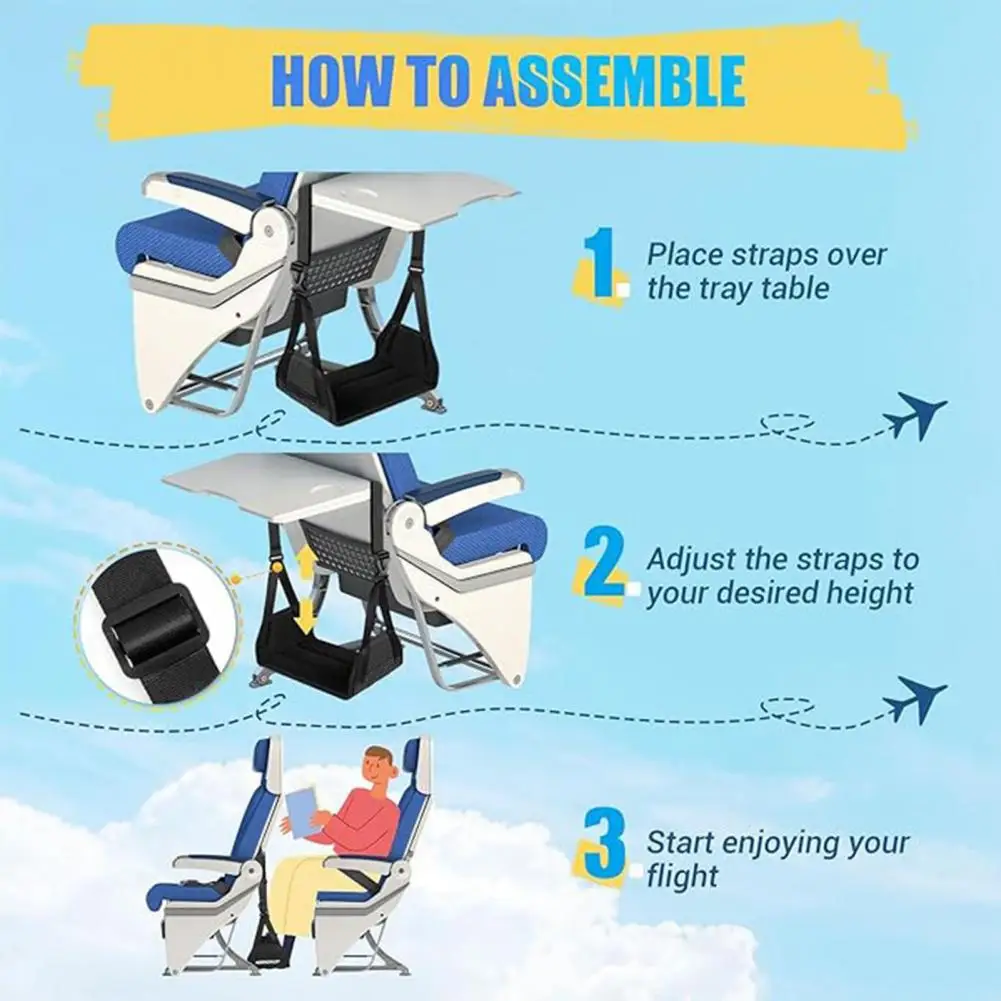 Travel Footrest Portable Airplane Foot Hammock with Extended Strap Adjustable Desk Footrest Sling 40kg Load-capacity Travel