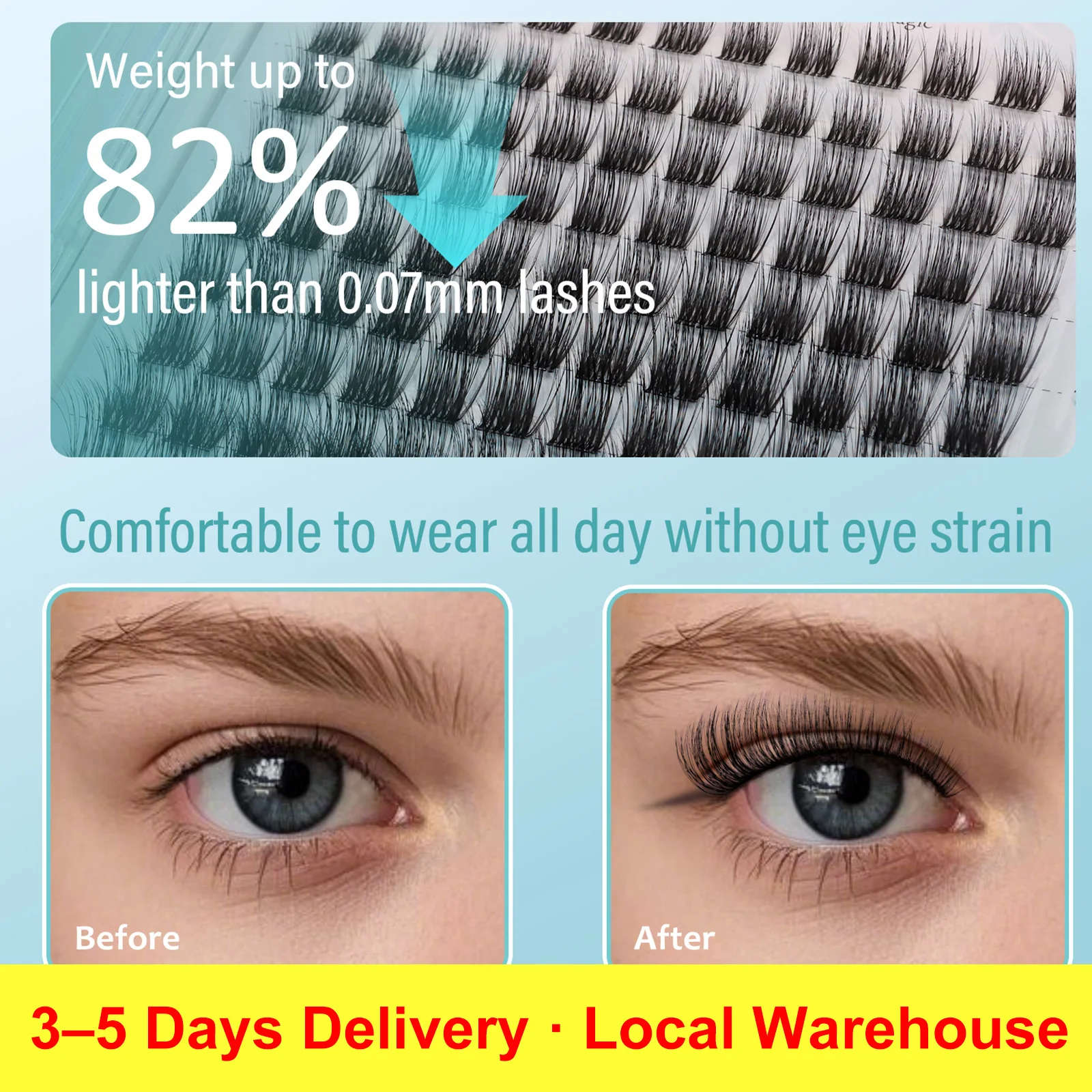 Mscici Clusters de cils Curl Volume 3D Clusters de cils vaporeux - Large bande invisible DIY Doll Eye Extensions de cils hybrides appuntées