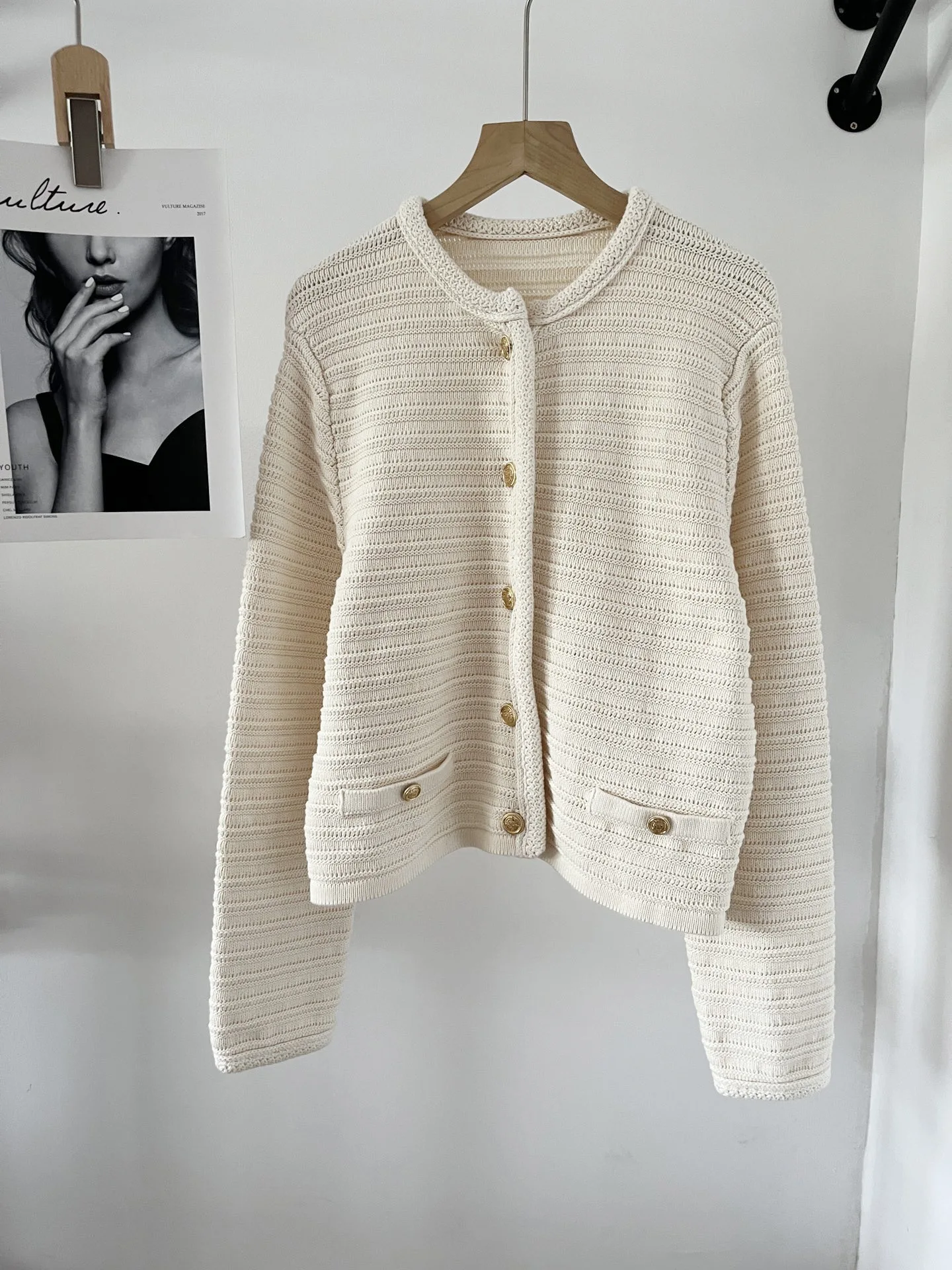 Women's Gold Button Knit Cardigan Coat Autumn Winter  Long Sleeve Texture Knitted Sweater Jacket Top for Ladies