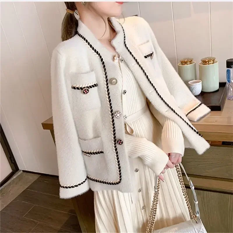 Autumn Winter New Style Mink Thickened Short Jacket Women's Cardigan Woolen Top Stylish Woven Tweed Coat