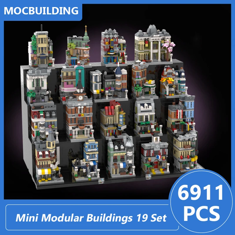 

Mini Modular Buildings 19 Full Set Model Moc Building Blocks Diy Assemble Bricks Architecture Display Xmas Toys Gifts 6911PCS