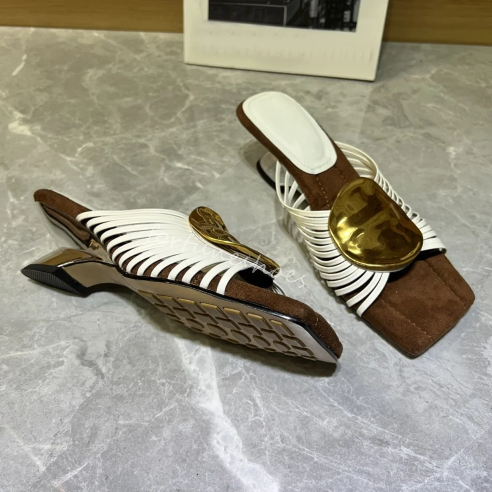 

Temperament Metal Braided Retro Slippers Women Square Toe Wedges Slip On Casual Outdoor Sandals 2025 Summer High Heel Sandals