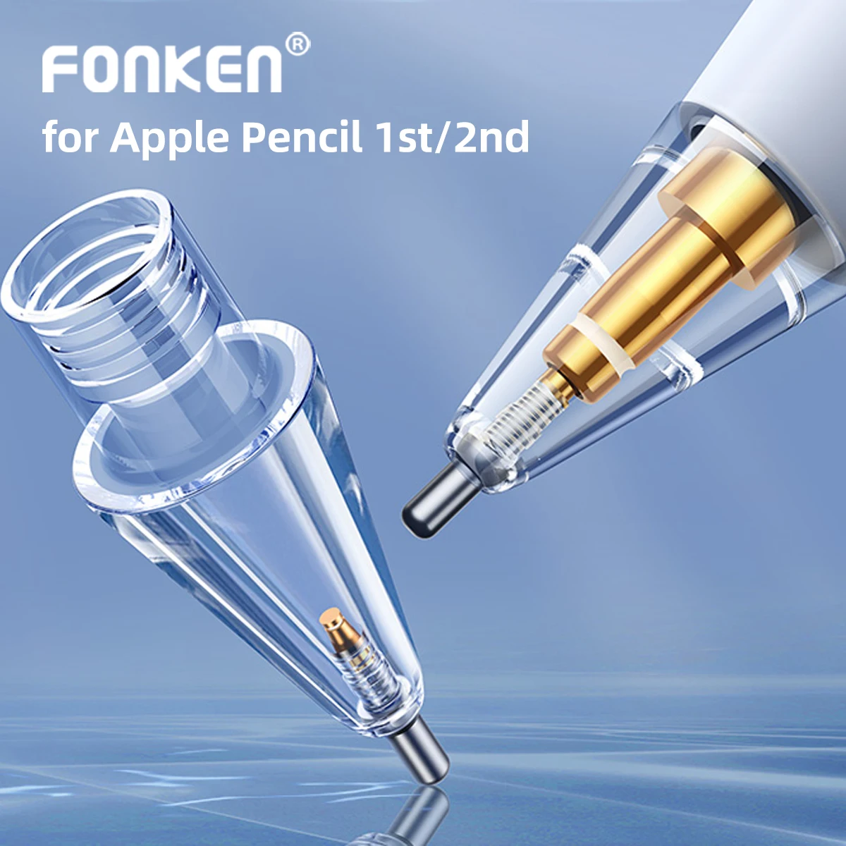 Fonken substituição transparente ponta para apple pencil gen 1/2 limpar caneta nib para ipad stylus caneta acessórios caneta stylus ponta com mola