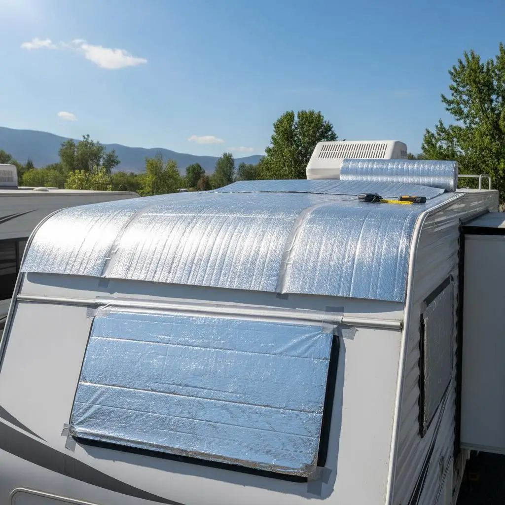 Thermal Radiant Barrier 48 in x 50 ft For Attic RV Window, 5.5mm Double-Sided Aluminum Foil EPE Foam Heat Shield Roll