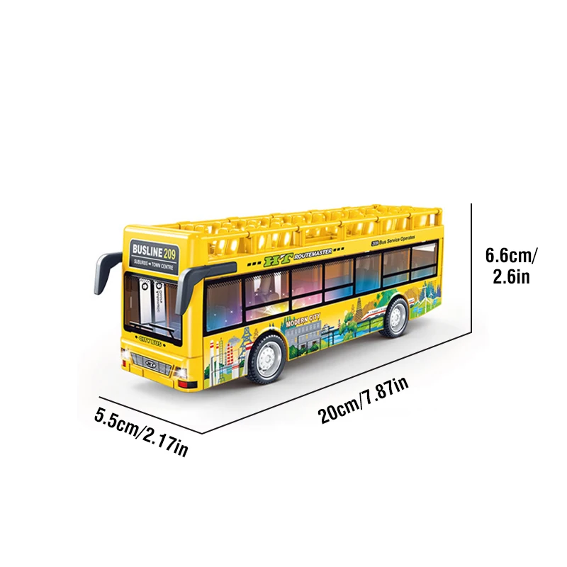 Double Decker Bus Sightseeing Model Pull Back Vehicles Toy Die Cast Pull Back Vehicles Collectible Light Music Cars for Boys