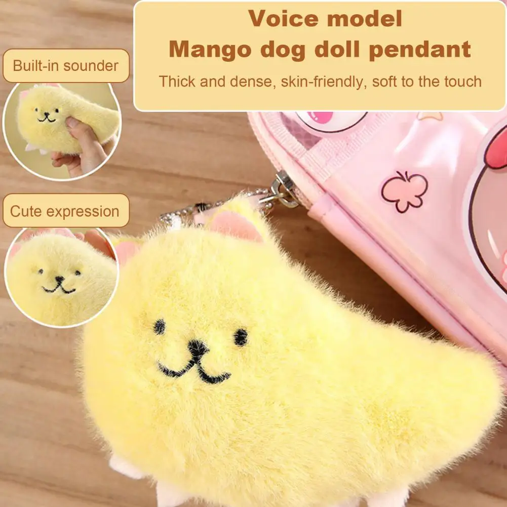 Mango Dog Plushis with Music Mango Dog Plush Toy with Bead Chain Music Pull Rope Stuffed Puppy Plushie Keychain Pendant for Dog