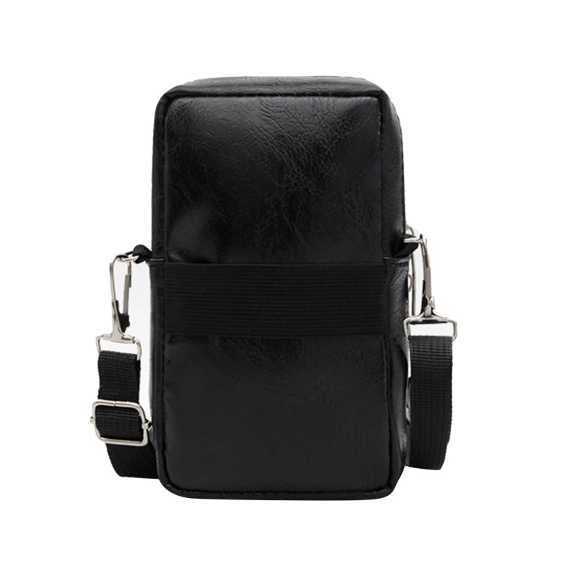 Men Shoulder Bags Black PU Leather Sports Mobile Phone Bag For Male Solid Color Zipper Crossbody Bag Casual Small Bags